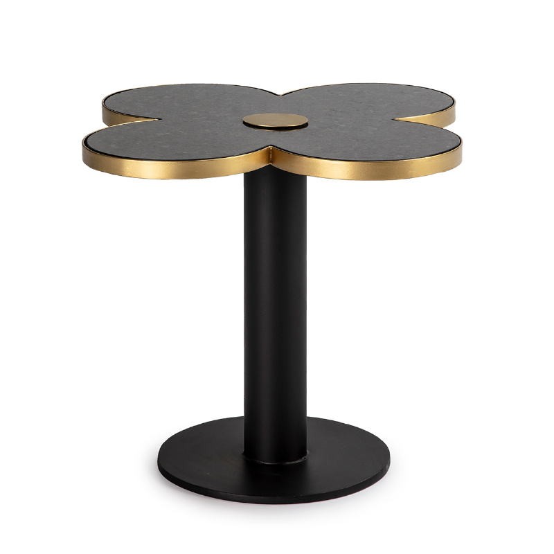 Table d'appoint, bout de canapé, bout de canapé 60x60x50 Granit Noir Métal Doré Noir - image 52723