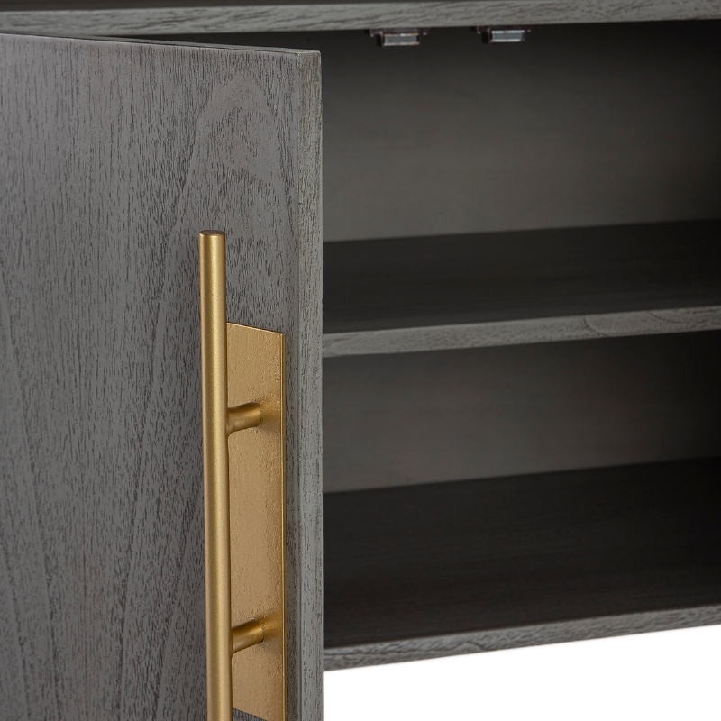 Sideboard 2 Doors 90X40X93 Wood Grey Metal Golden - image 52798