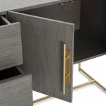 Sideboard 2 Doors 2 Drawers 150X46X86 Wood Grey Metal Golden