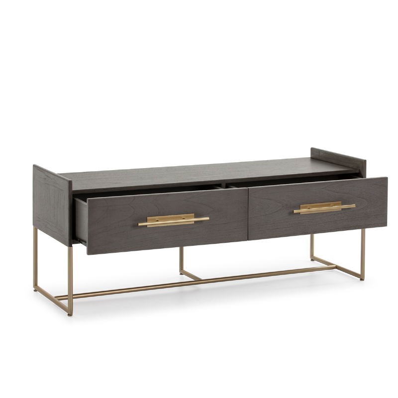Tv Furniture 2 Drawers 140X45X55 Wood Grey Metal Golden - image 52838