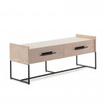 Tv Furniture 2 Drawers 140X45X55 Wood Natural Metal Black