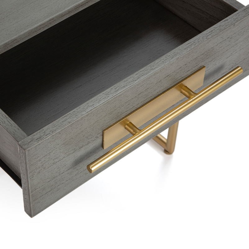 Bedside Table 1 Drawer 50X45X54 Wood Grey Metal Golden - image 52858