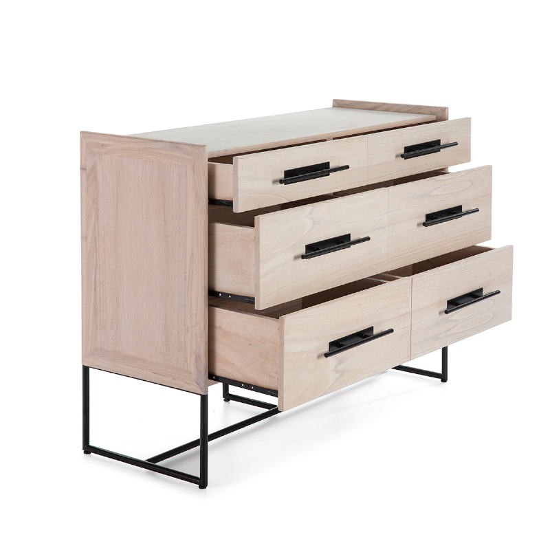 Chest Of Drawers 120X45X93 Wood Natural Metal Black - image 52884