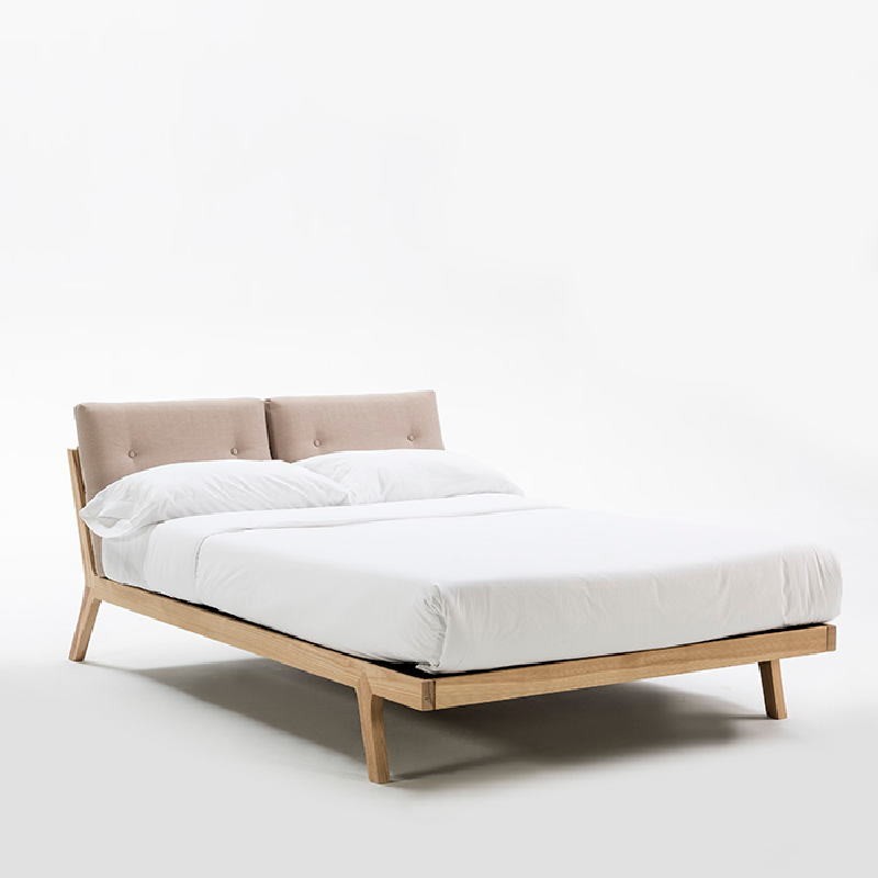 Bed 150X227X90 Wood Fabric Beige - image 52959