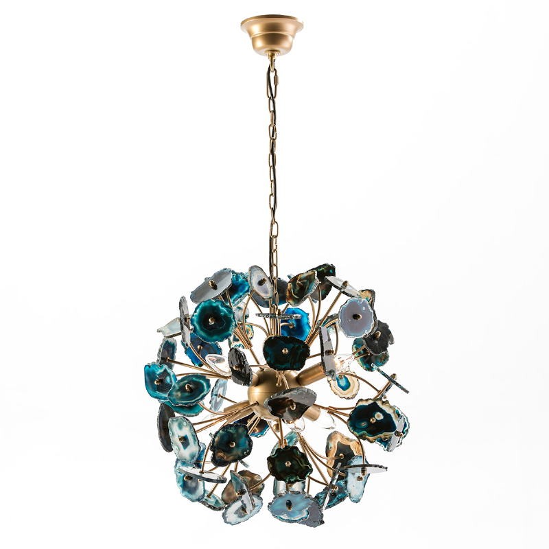 Hanging Lamp 55X55X55 Metal Golden Agate Blue