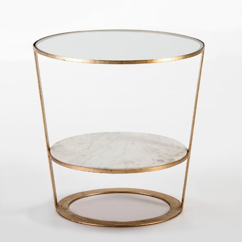 Auxiliary Table 56X56X56 Glass Marble White Metal Golden - image 53046