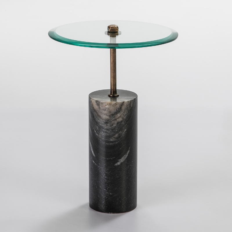 Auxiliary Table 39X39X57 Glass Metal Marble Black