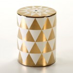 Hocker 33X33X43 Keramik Golden/Weiß