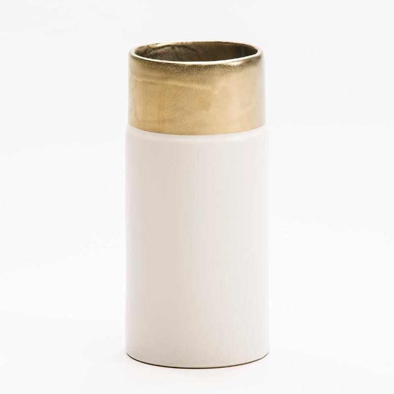 Vase 11X11X24 Ceramic White Golden