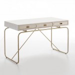 Schreibtisch 120X60X76 Metall/Holz Golden/Weiß