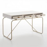 Desk 120X60X76 Metal Golden Wood White
