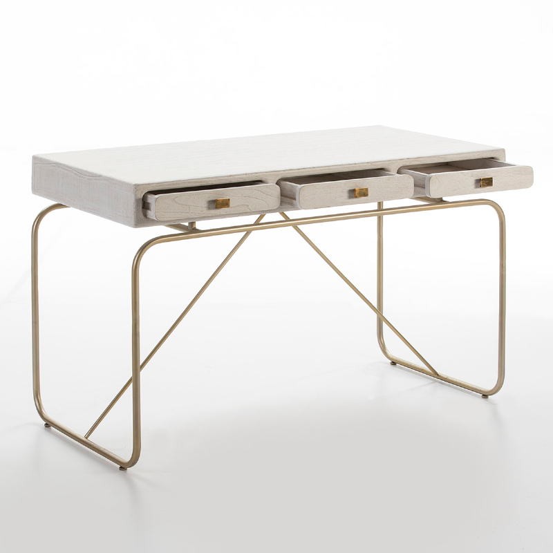 Desk 120X60X76 Metal Golden Wood White - image 53176