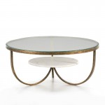 Coffee Table 92X92X40 Glass Metal Golden Marble White