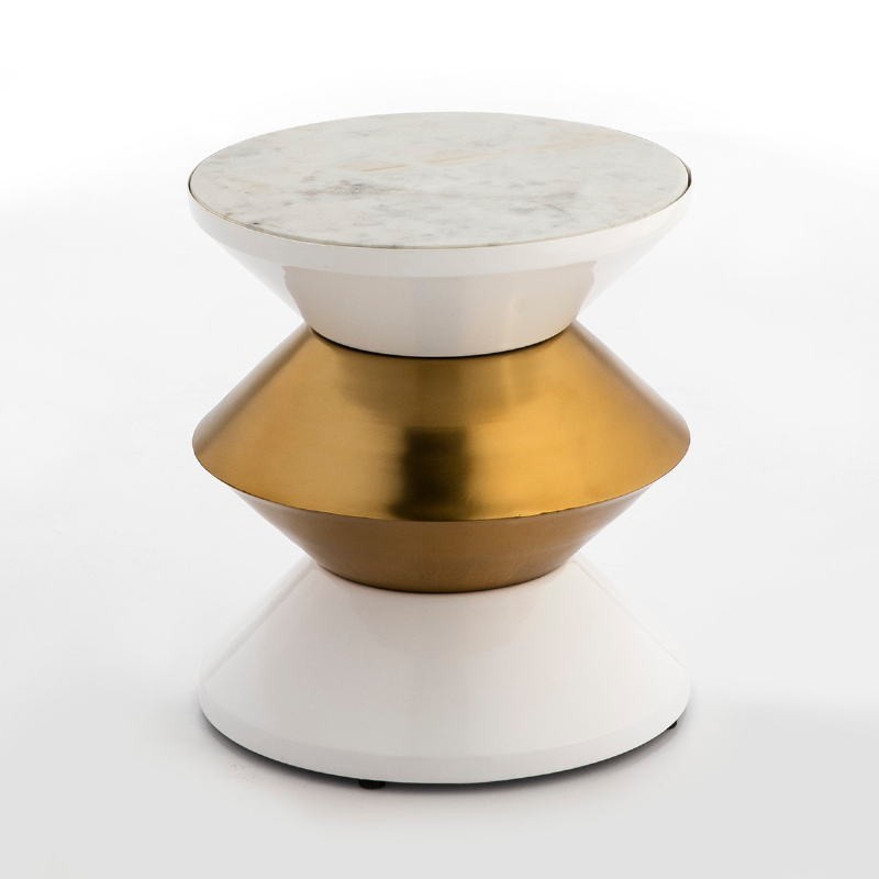 Side Table 36X36X39 Marble White Metal White Golden - image 53247