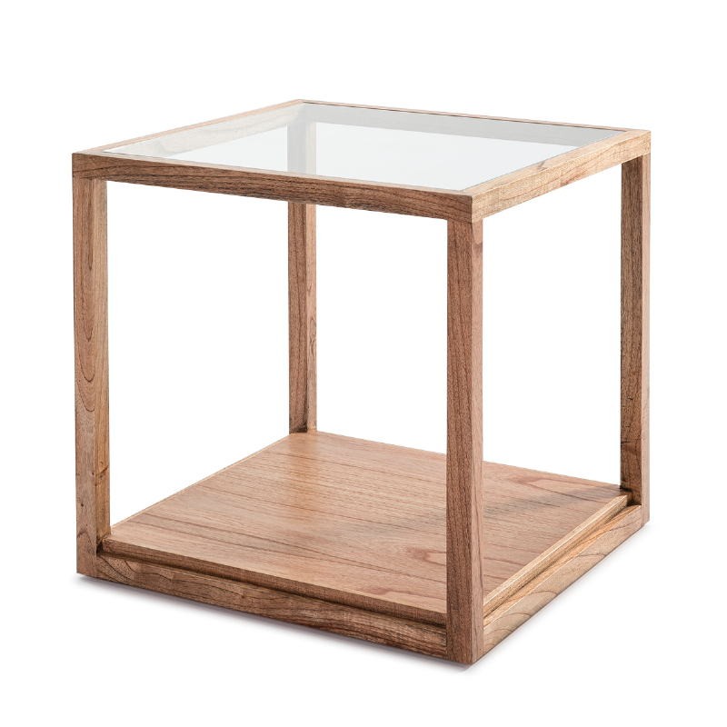 Auxiliary Table 60X60X60 Glass Wood Natural Veiled - image 53302