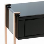 Bedside Table 54X40X56 Rose Gold Stainless Glass Black
