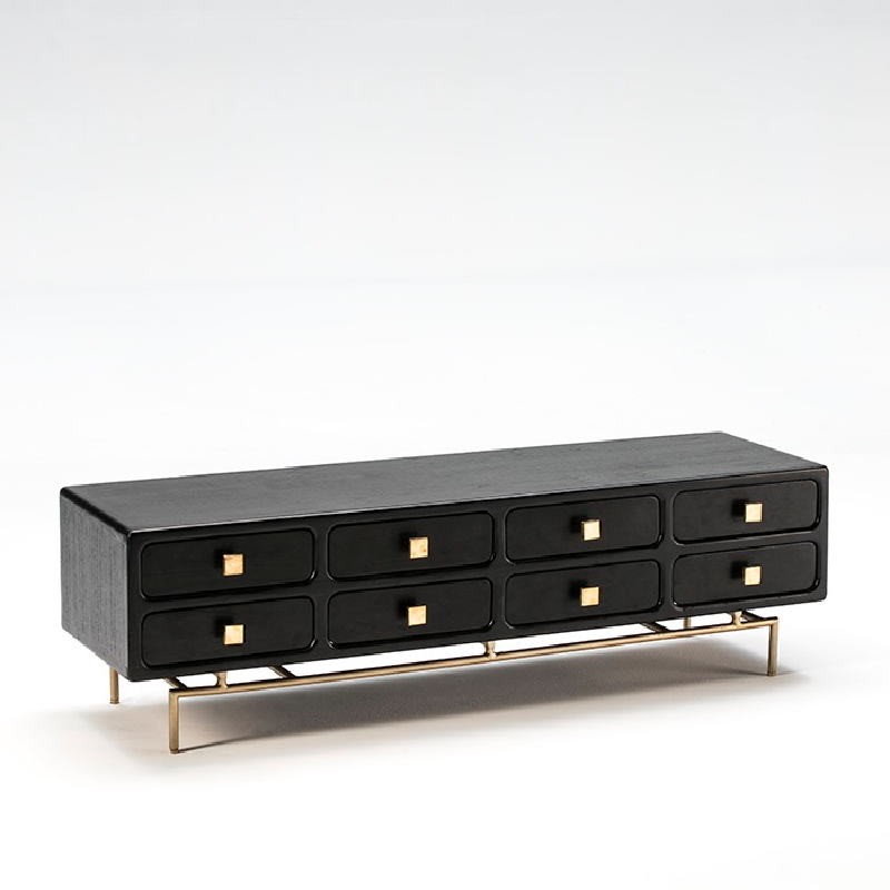 Tv Furniture 160X45X50 Metal Gold Wood Black - image 53924