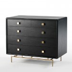 Chest Of Drawers 5 Drawers 110X55X95 Metal Gold Wood Black