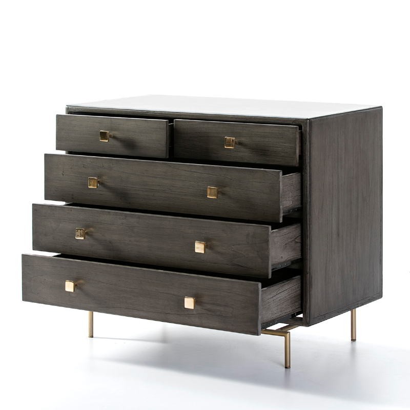 Chest Of Drawers 5 Drawers 110X55X95 Metal Gold Wood Black - image 53965