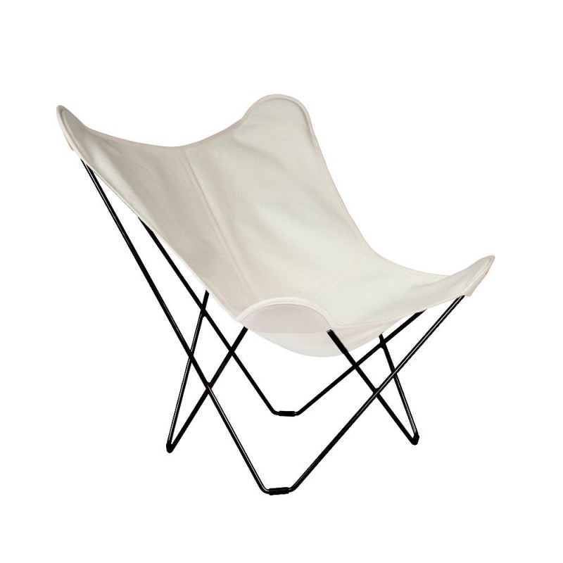Garden butterfly chair in fabric Sumbrella SUNSHINE MARIPOSA foot black metal (white, ivory) - image 54064