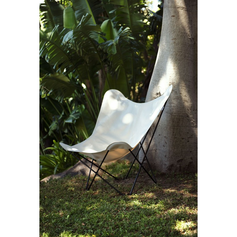 Garden butterfly chair in fabric Sumbrella SUNSHINE MARIPOSA foot black metal (white, ivory) - image 54075