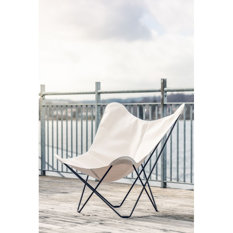 Garden butterfly chair in fabric Sumbrella SUNSHINE MARIPOSA foot black metal (white, ivory) - image 54076
