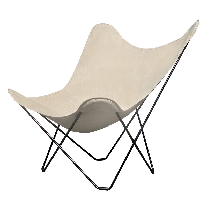 Vegetable butterfly chair in fabric Sumbrella SUNSHINE MARIPOSA black metal foot (mottled beige) - image 54082