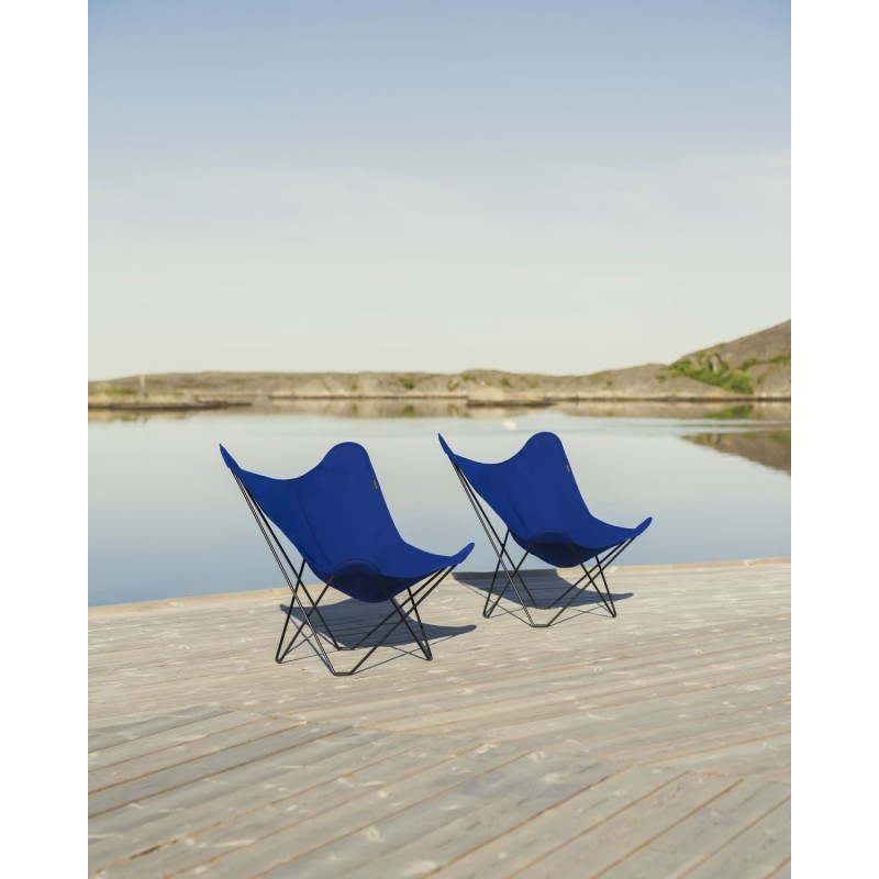 Vegetable butterfly chair in fabric Sumbrella SUNSHINE MARIPOSA black metal foot (Atlantic blue) - image 54112