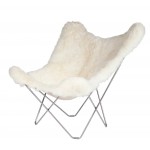 Sheepskin butterfly chair, short hair ICELAND MARIPOSA chrome foot (white)