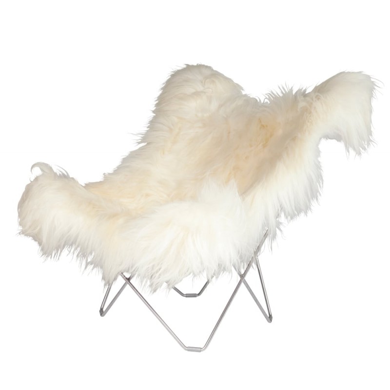 Silla de mariposa piel de oveja, islandia MARIPOSA pie cromado de pelo largo (blanco) - image 54160