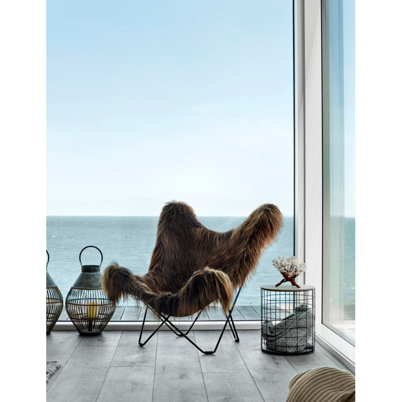 Sheepskin butterfly chair, long hair ICELAND MARIPOSA black metal foot (brown) - image 54165