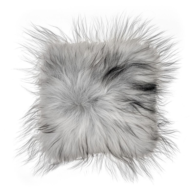 Cojín de piel de oveja, pelo largo de Islandia (blanco, gris) - image 54279
