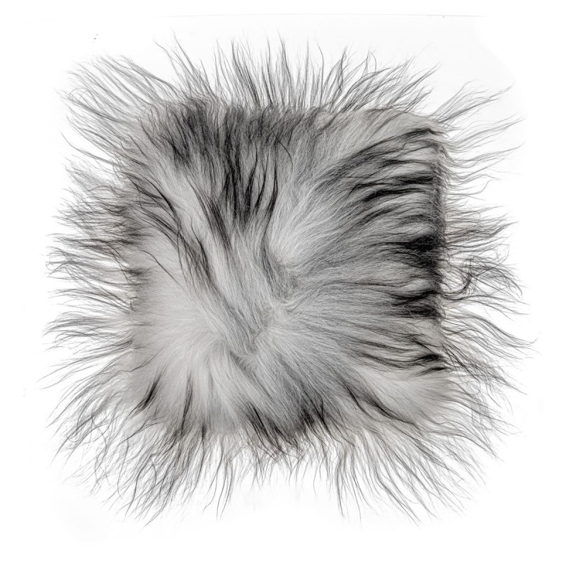 Coussin en peau de mouton, poils longs ICELAND (blanc, gris) - image 54280