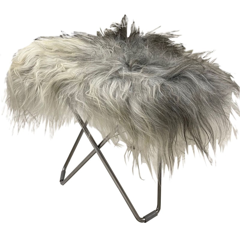 Sheepskin foot rests, long hairs FLYING GOOSE ICELAND chrome foot (white, grey) - image 54288