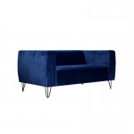 Fixed sofa 2 places velvet feet pins black AURORE Blue