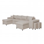 Sofa bed 6 places fabric Niche on the right KATIA Beige