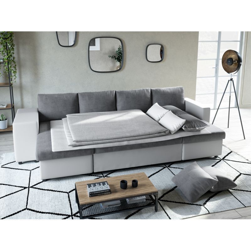 Sofa bed 6 places fabric PU microfiber Niche on the left KATIA Grey, white - image 54447