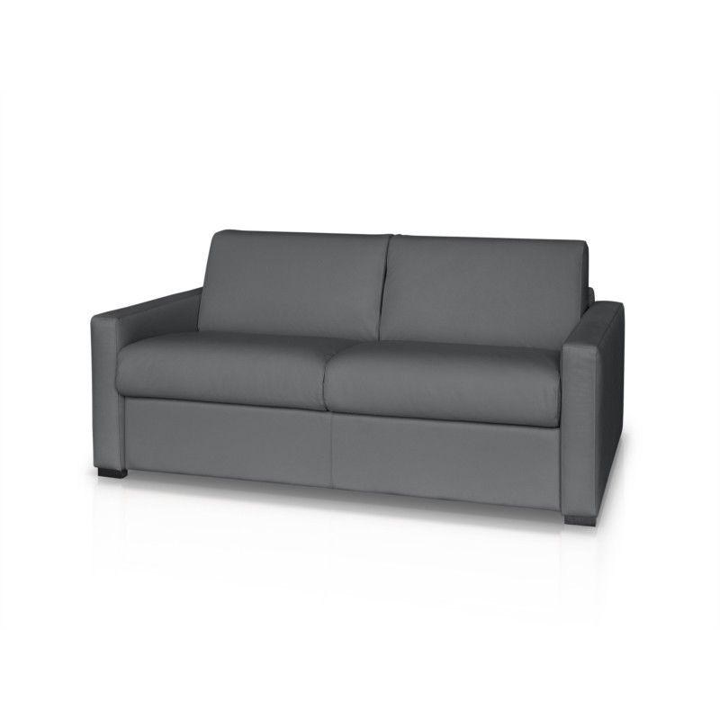 Sofa bed 3 places leather Mattress 140 cm NOELISE Grey - image 54488