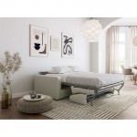Sofá cama 3 plazas colchón de piel 140 cm NOELISE Beige