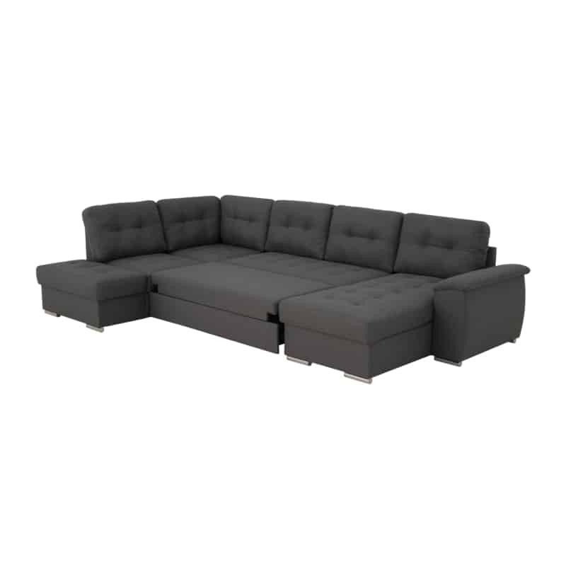 Corner sofa convertible 6 places fabric ROMAIN Dark grey - image 54800