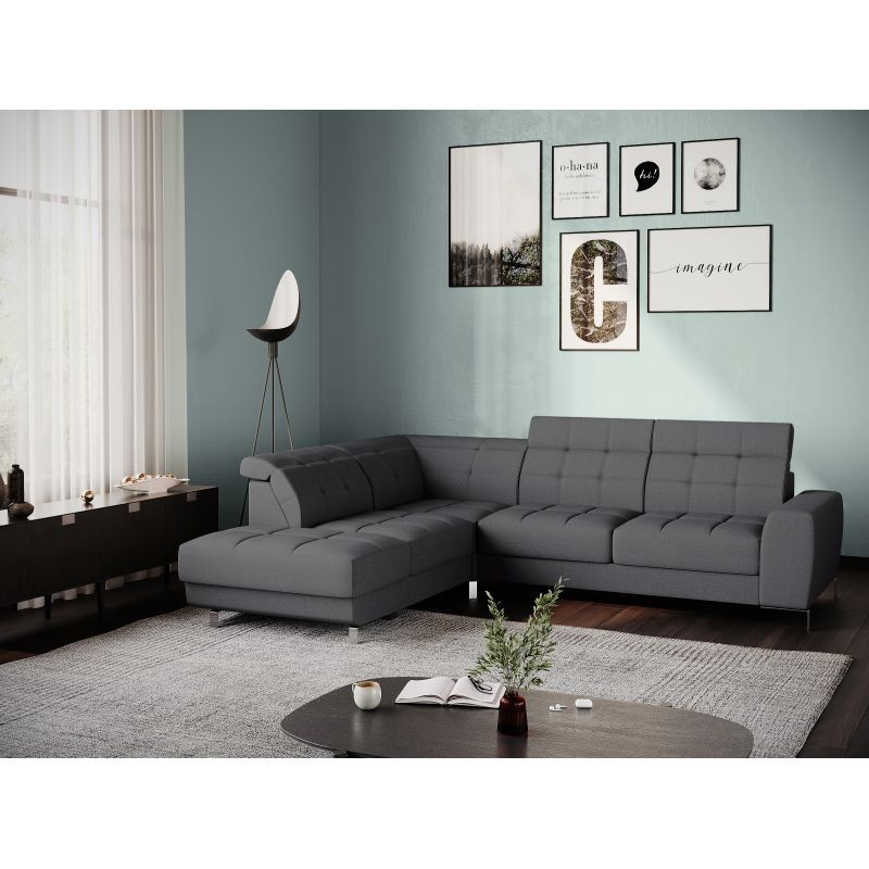 Corner sofa convertible 5 places headrest fabric VIKY Dark grey - image 54855
