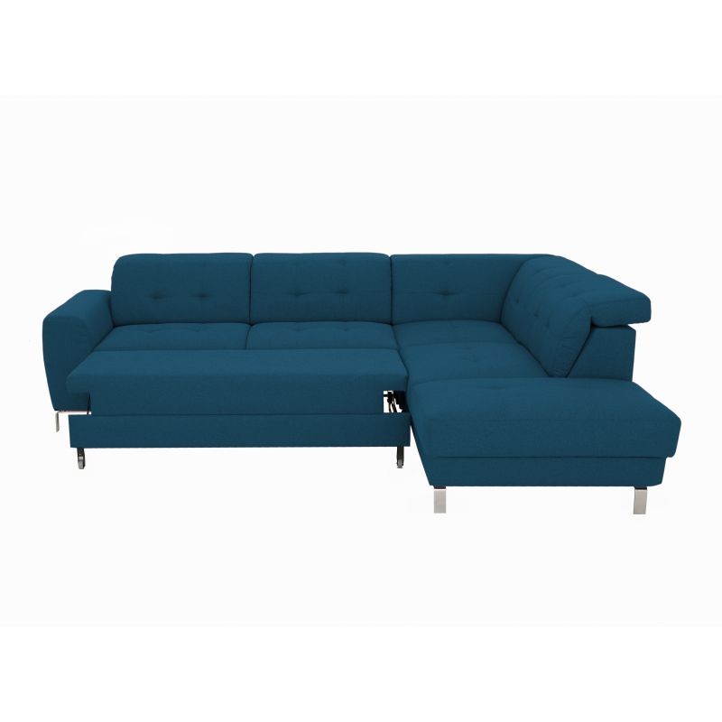 Corner sofa convertible 5 places headrest fabric VIKY Blue oil - image 54869