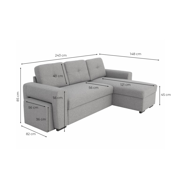 Convertible corner sofa 4 places fabric ADIL Light grey - image 54935