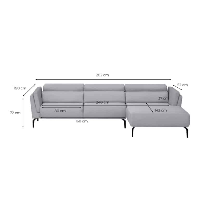 Corner sofa 4 places fabric feet metal Right Angle LULU Light grey - image 55033