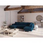 Convertible corner sofa 5 seats fabric Right Angle OKTAV Oil Blue