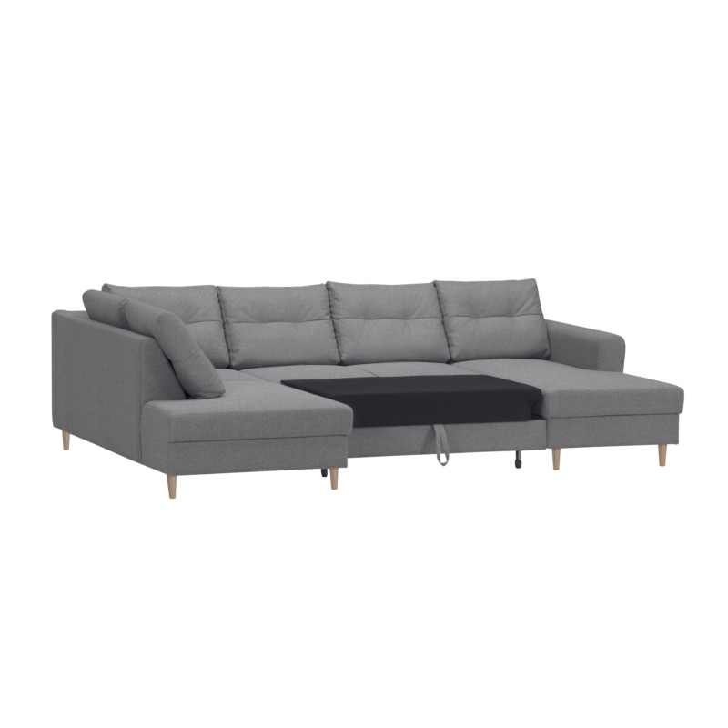Convertible corner sofa 5 places fabric Left Angle OKTAV Light grey - image 55123