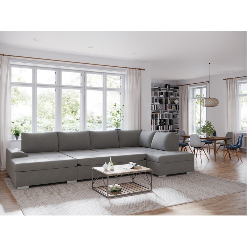 Convertible corner sofa 5 seats fabric Right Angle ARIA Light grey - image 55135