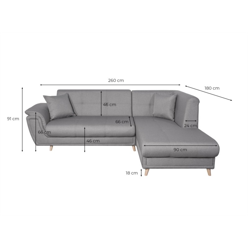 Corner sofa convertible 5 places fabric feet wood Angle Right FORTY Grey - image 55238