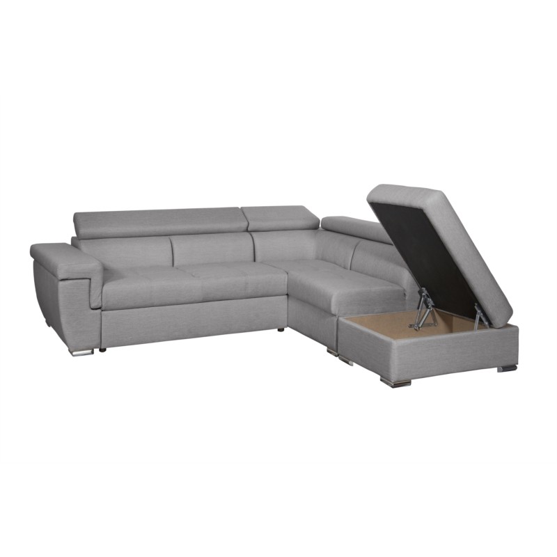 Corner sofa convertible 5 places trunk fabric Angle Right IVY Light grey - image 55320