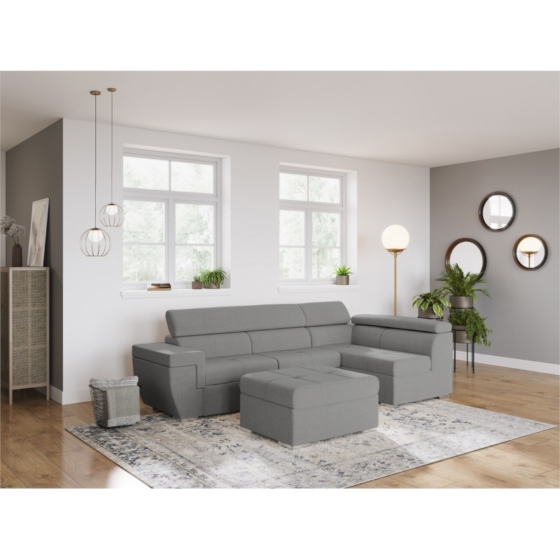 Corner sofa convertible 5 places trunk fabric Angle Right IVY Light grey - image 55321